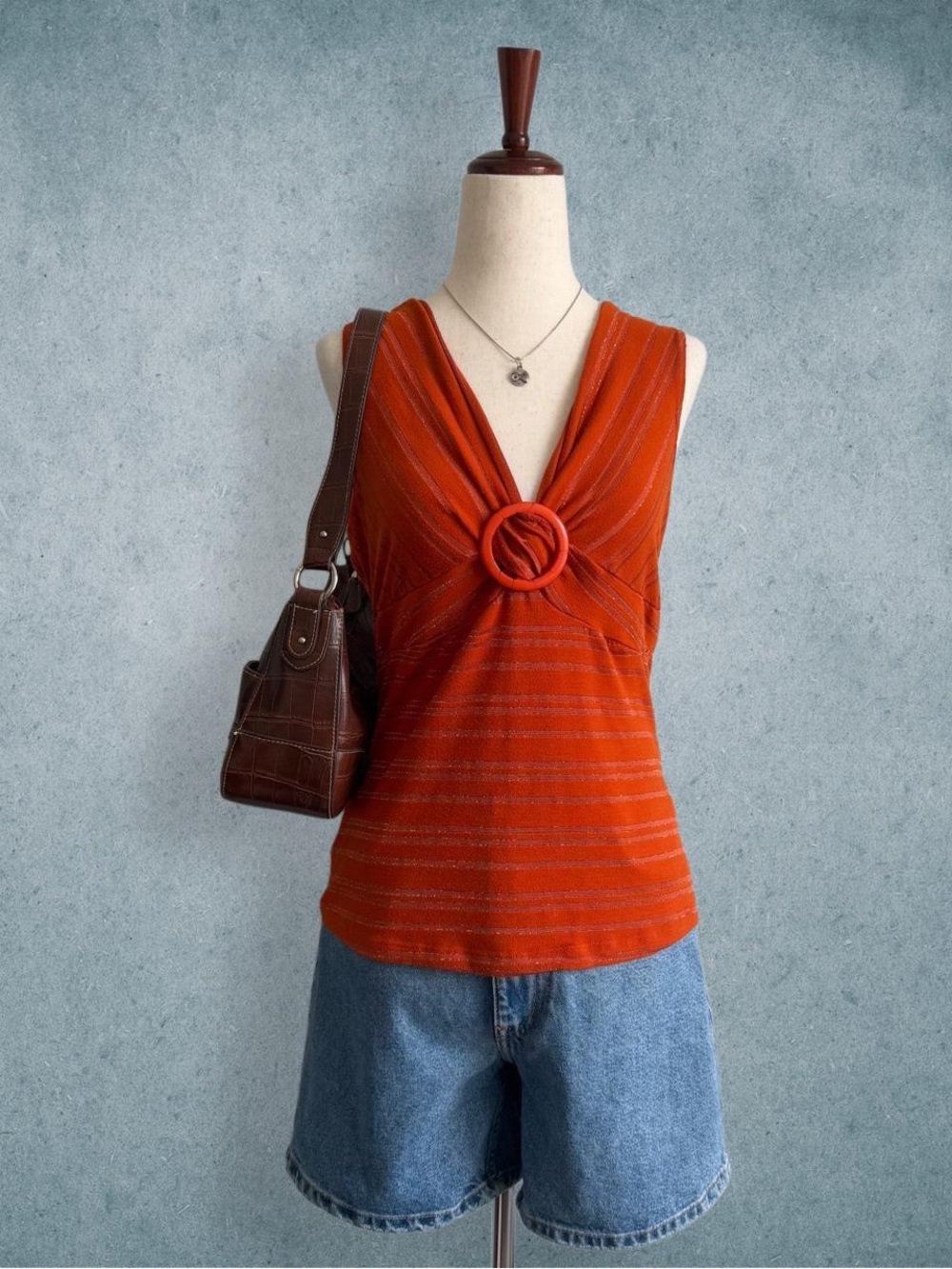 vintage y2k orange striped v-neck blouse